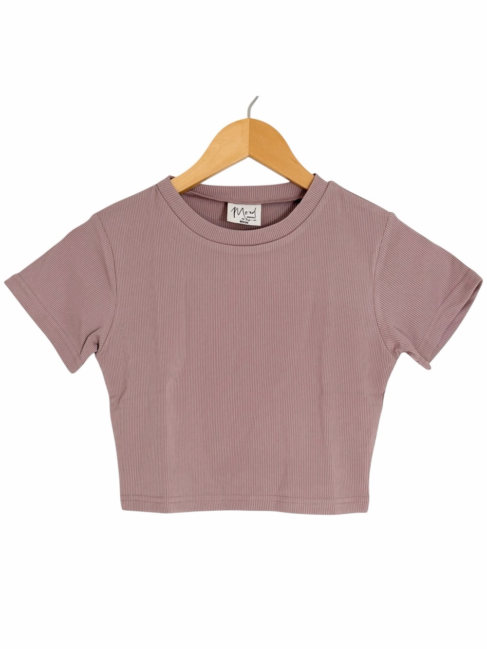 Mood Women’s Medium Lilac Purple Ribbed Fitted Crop Top Short Sleeve Baby Tee